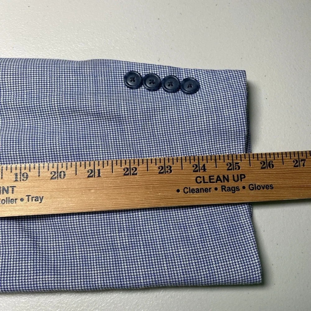 Jos A Bank Blazer 50R Executive Tailored Fit Linen Wool 2B2V Blue Puppytooth